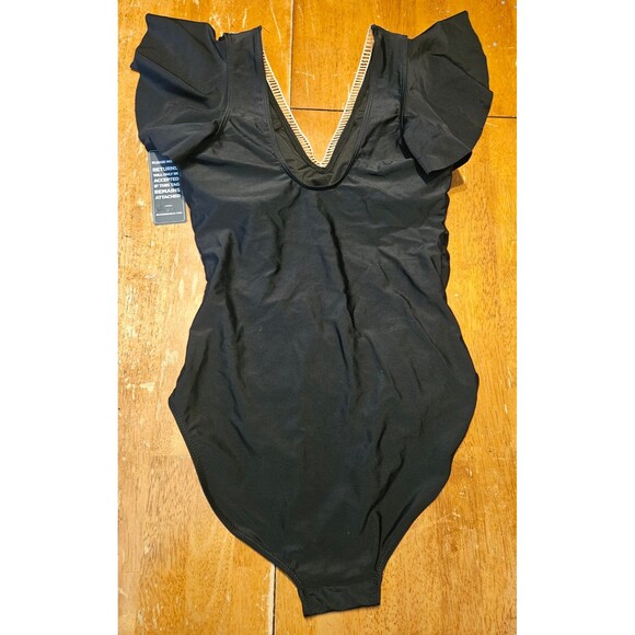Size Medium One Piece Swimsuit New w/ Tags Black w/built in Bra Blooming Jelly - Picture 2 of 6